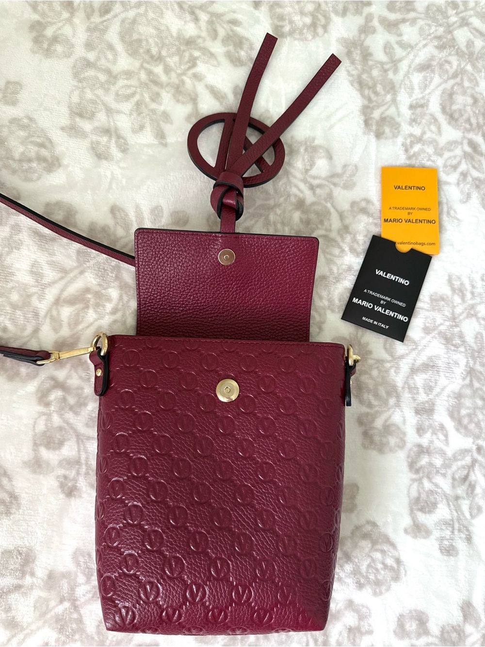 Valentino By Mario Valentino Salma Medallion Leather Crossbody in Burgundy - Picture 6 of 11